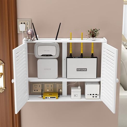 مربع تخزين جهاز التوجيه WiFi Wireless Router Trouter Box مربع تلفزيون مثبت على الحائط مجموعة Top Box TV Row Row Socket Box التثبيت البسيط (اللون: أبيض ، الحجم: 50x10x40cm) in Saudi Arabia