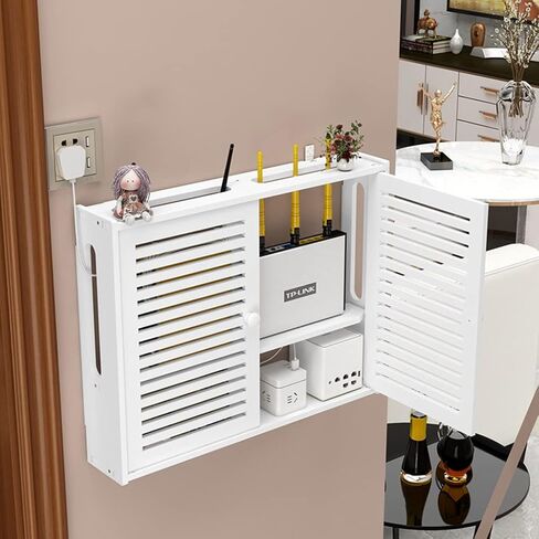 مربع تخزين جهاز التوجيه WiFi Wireless Router Trouter Box مربع تلفزيون مثبت على الحائط مجموعة Top Box TV Row Row Socket Box التثبيت البسيط (اللون: أبيض ، الحجم: 50x10x40cm) in Saudi Arabia