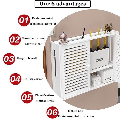 مربع تخزين جهاز التوجيه WiFi Wireless Router Trouter Box مربع تلفزيون مثبت على الحائط مجموعة Top Box TV Row Row Socket Box التثبيت البسيط (اللون: أبيض ، الحجم: 50x10x40cm) in Saudi Arabia