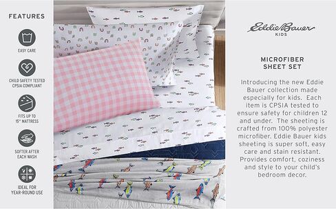 Eddie Bauer Kids - Twin XL Sheets ، فراش طفل صغير مقاوم للبقع مع ضوضاء (Super Super ، Super Girl Room Essentials (Dragonflies Pink ، Twin XL) in Kuwait