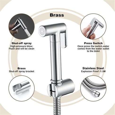 Bidet Sprayer for Toilet, Handheld Cloth Diaper Sprayer, Bathroom Jet Sprayer Kit Spray Attachment with Hose and Shower Angle Valve,Titanium Gold(Black) in Saudi Arabia