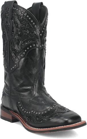Laredo Womens Eternity Studded Glitter Square Toe Casual Boots Mid Calf Low Heel 1-2" - Black in Saudi Arabia