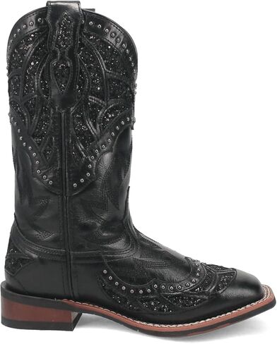 Laredo Womens Eternity Studded Glitter Square Toe Casual Boots Mid Calf Low Heel 1-2" - Black in Saudi Arabia