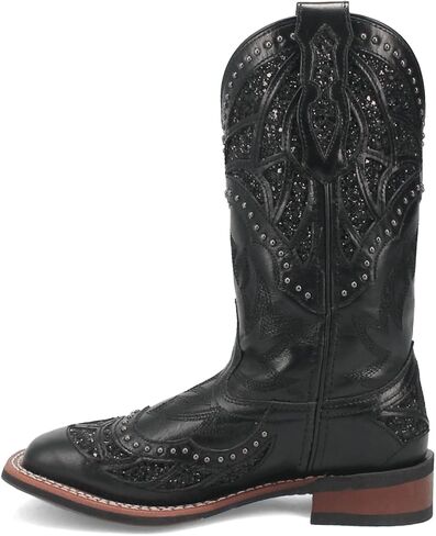 Laredo Womens Eternity Studded Glitter Square Toe Casual Boots Mid Calf Low Heel 1-2" - Black in Saudi Arabia