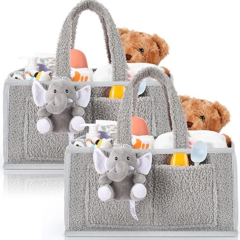 2 Pcs Large Baby Diaper Caddy Organizers Nursery Diaper Storage Bin with Handle Doll Ornament Portable Baby Basket for Changing Table Shower Favor Car New Mom 13. 8" x 9. 8" x 7. 1"(Pink) in Saudi Arabia