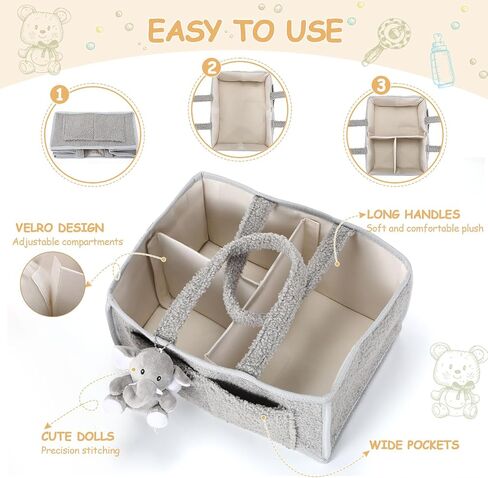 2 Pcs Large Baby Diaper Caddy Organizers Nursery Diaper Storage Bin with Handle Doll Ornament Portable Baby Basket for Changing Table Shower Favor Car New Mom 13. 8" x 9. 8" x 7. 1"(Pink) in Saudi Arabia