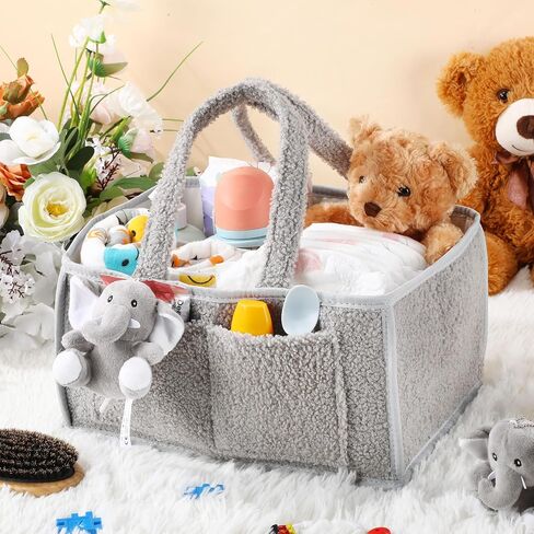 2 Pcs Large Baby Diaper Caddy Organizers Nursery Diaper Storage Bin with Handle Doll Ornament Portable Baby Basket for Changing Table Shower Favor Car New Mom 13. 8" x 9. 8" x 7. 1"(Pink) in Saudi Arabia