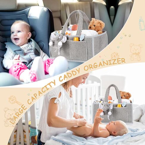 2 Pcs Large Baby Diaper Caddy Organizers Nursery Diaper Storage Bin with Handle Doll Ornament Portable Baby Basket for Changing Table Shower Favor Car New Mom 13. 8" x 9. 8" x 7. 1"(Pink) in Saudi Arabia