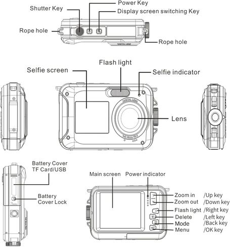 كاميرا رقمية كاميرا تحت الماء بمقدار 10 قدم بكاميرا رقمية 48 ميجابكسل 48 ميجابكسل مع تكبير رقمي 16x ، وكاميرا سيلفي مزدوجة الشاشة تحت الماء للغطس ، بطارية 650mAh ، 2.7 و 1.8 شاشة LCD in Kuwait