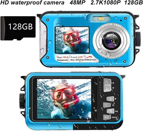 كاميرا رقمية كاميرا تحت الماء بمقدار 10 قدم بكاميرا رقمية 48 ميجابكسل 48 ميجابكسل مع تكبير رقمي 16x ، وكاميرا سيلفي مزدوجة الشاشة تحت الماء للغطس ، بطارية 650mAh ، 2.7 و 1.8 شاشة LCD in Kuwait