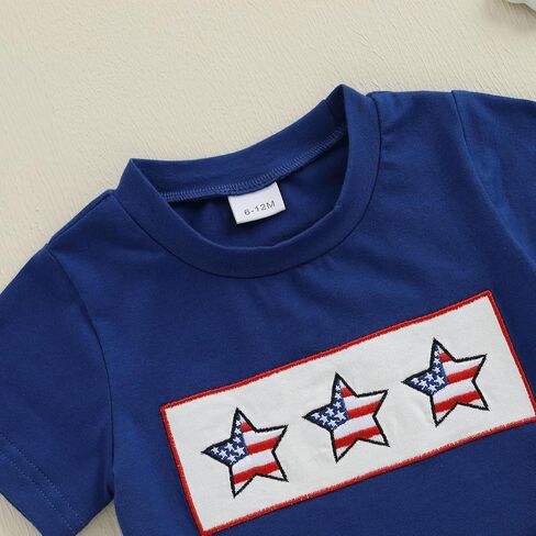 Toddler Baby 4th of July Outfit Boy Girl USA Short Sleeve T-shirt With Plaid Shorts Patriotic Baby Clothes in Kuwait