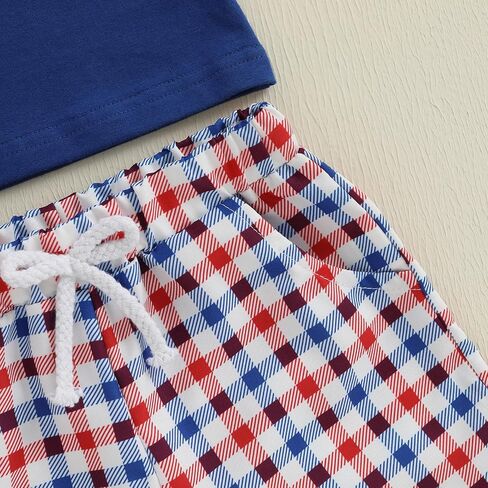 Toddler Baby 4th of July Outfit Boy Girl USA Short Sleeve T-shirt With Plaid Shorts Patriotic Baby Clothes in Kuwait