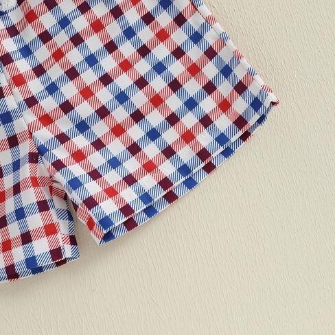 Toddler Baby 4th of July Outfit Boy Girl USA Short Sleeve T-shirt With Plaid Shorts Patriotic Baby Clothes in Kuwait