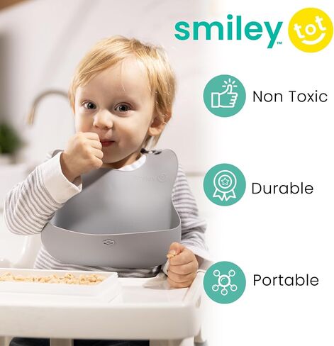 Smileytot Silicone Baby Bib | BPA مجاني متين الماسك الماسك الماسك للأطفال والأطفال الصغار. مقاومة للماء وقابلة للتعديل. in Saudi Arabia