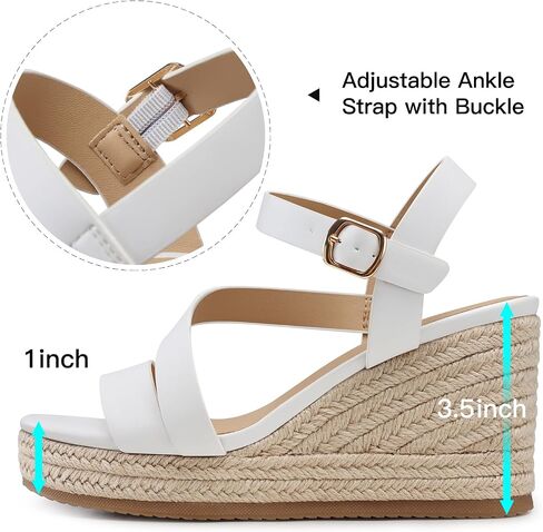 TEMOFON Wedge Sandals for Women Platform: Comfortable Espadrille Wedge | 3.5 Inch Dressy Summer Wedge Heels, Adjustable Ankle Strap Buckle, Comfort Foam Insole Non-Slip Outsole for Casual, Work in Saudi Arabia