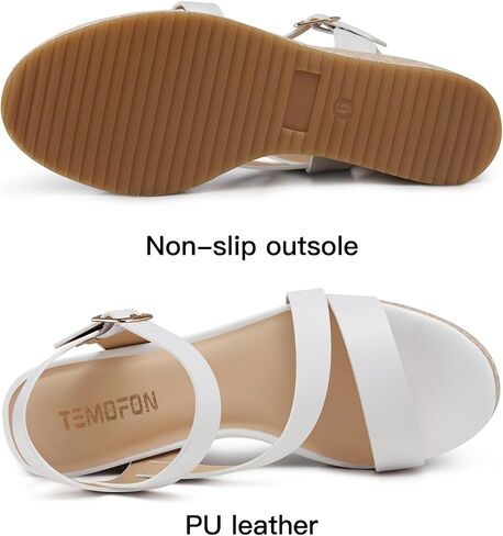 TEMOFON Wedge Sandals for Women Platform: Comfortable Espadrille Wedge | 3.5 Inch Dressy Summer Wedge Heels, Adjustable Ankle Strap Buckle, Comfort Foam Insole Non-Slip Outsole for Casual, Work in Saudi Arabia