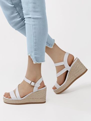 TEMOFON Wedge Sandals for Women Platform: Comfortable Espadrille Wedge | 3.5 Inch Dressy Summer Wedge Heels, Adjustable Ankle Strap Buckle, Comfort Foam Insole Non-Slip Outsole for Casual, Work in Saudi Arabia