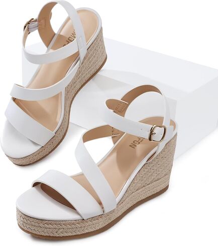 TEMOFON Wedge Sandals for Women Platform: Comfortable Espadrille Wedge | 3.5 Inch Dressy Summer Wedge Heels, Adjustable Ankle Strap Buckle, Comfort Foam Insole Non-Slip Outsole for Casual, Work in Saudi Arabia