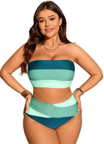 2025 Women's Plus Sweat Wear Sexy Color Block High Weist Bikini مجموعة البطن in Kuwait