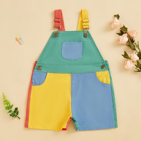 Toddler Baby Girl Boy Overalls Romper Sleeveless Color Block Striped Jumpsuit Shorts Suspender Shortalls Summer in Saudi Arabia
