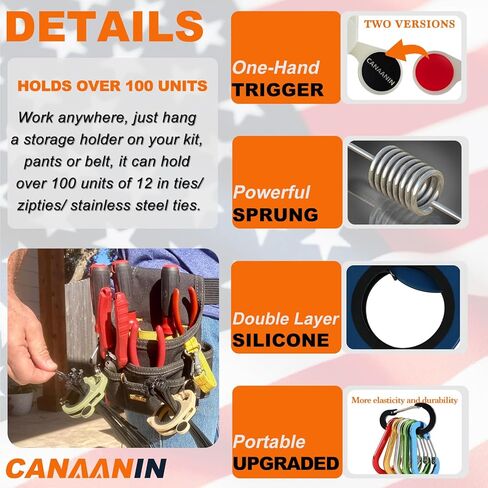 Zip Tie Holder Cable Tie Holder Organizer Multi-Colored Portable Carabiner Keychain Clip One-Hand Access Auto-Reset Clip High-Visibility for Pro-Grade Safety Storage 8 Pack (Khaki) in Kuwait