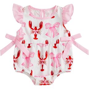 Newborn Baby Girl Crawfish Outfit Bow Lobster Romper Ruffle Sleeveless Bodysuit Infant Summer Clothes