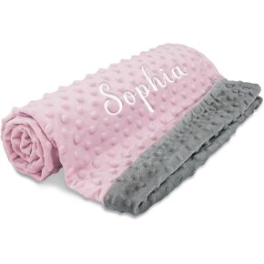 Personalized Baby Blanket for Girls and Boys,Custom Embroidered Blanket with Name,Super Soft Double Layer Dotted Backing Nursery Minky Dot Blankets,Personalized Baby Gifts for Newborn