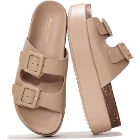 Project Cloud Wedge Platform Sandals for Women 2025 - Memory Foam Insole & Cork Footbed Platform Slides for Women Footwear - Peach Essential Womens Sandals (Softy)