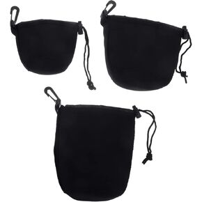 3pcs Neoprene Camera Lens Case Protective Lens Pouch for Cameras Drawstring Moisture and Dirt Resistant Outdoor Storage Bag with Hand Strap and Carabiner