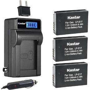 Kastar 4-Pack LP-E17 Battery and LCD AC Charger Compatible with Canon Rebel SL2, EOS Rebel T6i, EOS Rebel T6s, EOS Rebel T7i, EOS Rebel T8i, EOS M3, EOS M5, EOS M6, EOS M6 Mark II Digital Cameras