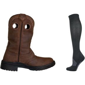 Tuffrider Lyies Leigh Round Toe Western Boot- Brown-Brey-Free Free Mongorted Scriped Scheds