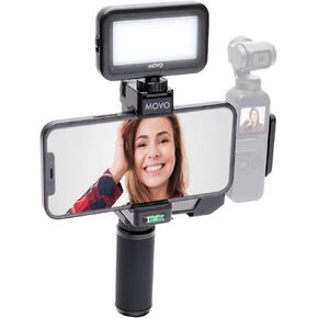 Movo OPR-50GL Video Rig Compatible with The DJI OSMO Pocket - Includes Universal Smartphone Mount, Grip Handle, and LED Video Light - OSMO and Smartphone Video Rig with High Power LED Light Bundle