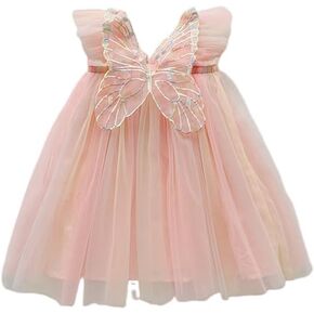 Baby Girls Tulle Dress Rainbow Sleeveless Butterfly Dress Toddler Girls Birthday Party Lace Summer Princess Dresses