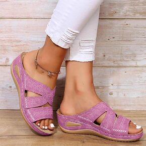Orthopedic Closed Toe Sandals For Women 2025 With Arch Support Comfortable Breathable Wedge Platform Hollow Out Sandals Backless Casual Work Walking Shoes Outdoor Slippers