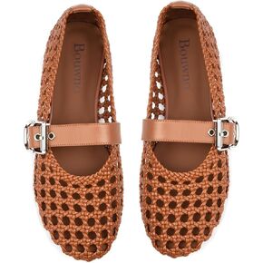 Mesh Mary Jane Flats for Women Hand Forges Flats تنزلق على جلود مستديرة من إصبع القدم المريح حزامًا