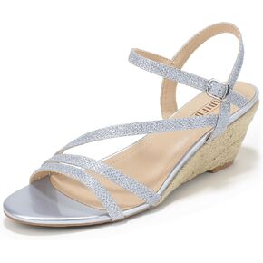 IDIFU IN2 Espadrille Wedge Sandals for Women Strappy Round Open Toe Wedge Heels Wedding Bridal Work Office Summer Beach Dress Sandals Comfortable Dressy Casual Cute Trendy Ankle Strap Low Heel Wedges