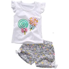 Toddler Girls' Lollipop Print T-Shirt and Floral Shorts Set, 2 Pieces