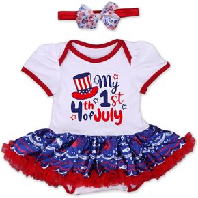 RONGTAI Baby Girl 4th of July Outfit Independence Day Tutu Skirt Short Headband Set My 1st Fourth of July Outfits 0-3 Months