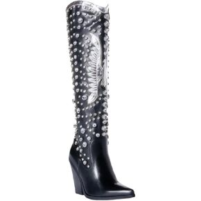 Women's Upbeat Rhinestone Western Boot Pointed Toe Black 8 M US
