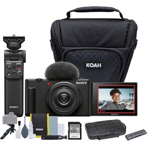 Sony ZV-1F Vlog Camera for Content Creators and Vloggers (Black) Bundle with ACCVC1 Vlogger Accessory Kit, Holster Camera Case, and Aluminum Shell OTG Dual Slot SD Card Reader (4 Items)