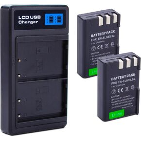 2-Pack EN-EL9 EN EL9a Batteries with USB-C Dual Charger Compatible with Nikon D40, D40x, D60, D3000, D5000 Digital SLR Cameras 2000mAh