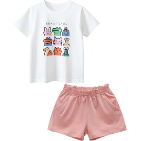 Toddler Girl Cotton Summer Short Sleeve T-Shirt and Shorts Set