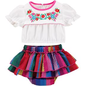 Noubeau Toddler طفلة Cinco de Mayo تبرز التطريز المكسيكي الأزهار المحصول العلوي الإثني ارتداء العيد عيد الميلاد الأول