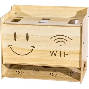 WiFi Router Storage Box Wireless Wood Router Storage Shelf Wall-Mounted WiFi Router Storage Box Socket Shielding Wire Finishing Wire Box Floating Shelf(Blue)
