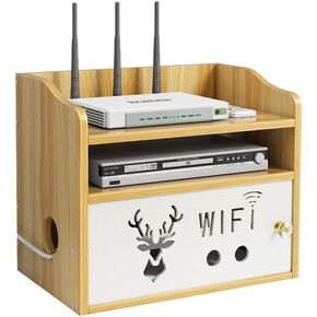 WOODEN WIFI ROUTER TORCORE BOX STOP-TOP BOX 3 طبقة تجسس مربع انسداد لاسلكي رف رف WIFI لغرفة النوم منظم سروال سلك.
