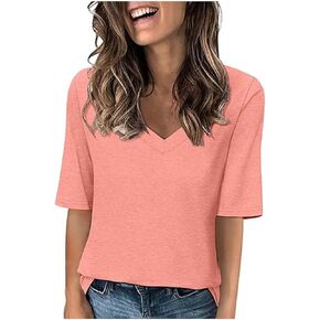 Half Sleeve Tops for Women V Neck Shirts Summer Casual Loose Fit Dressy Shirts Business Elegant Shirt Blouses Tees