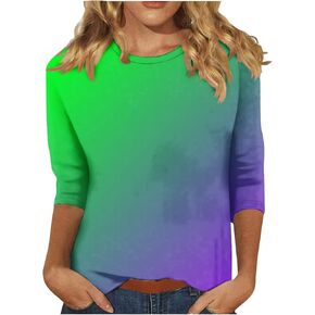 Womens Tops Plus Size Elbow Sleeve Gradient Shirts Summer Dressy Casual Tshirts Dressy Elegant Blouse Tunic Tees