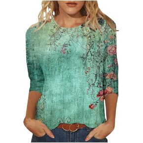 Relaxed Fit Tees for Women Elbow Length Sleeve Summer Dressy Casual Tops Loose Fit Floral Shirts Blouse Tunic Tees
