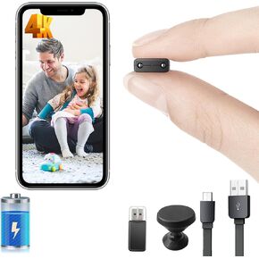 【Free 64G】 Smallest Wireless WiFi Battery Camera,Portable Concealed Spy Camera with HD4K Video Recording Live Feed,Mini Baby Monitor,Upgrade Night Vision,Motion Detection,Remote Viewing for APP