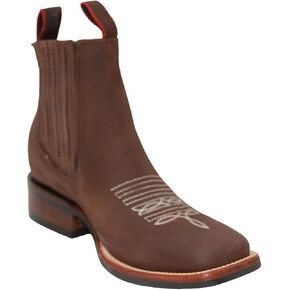 Women's Short Ankle Brown Leather Cowboy Boots, Low Heel Cowgirl Bootie